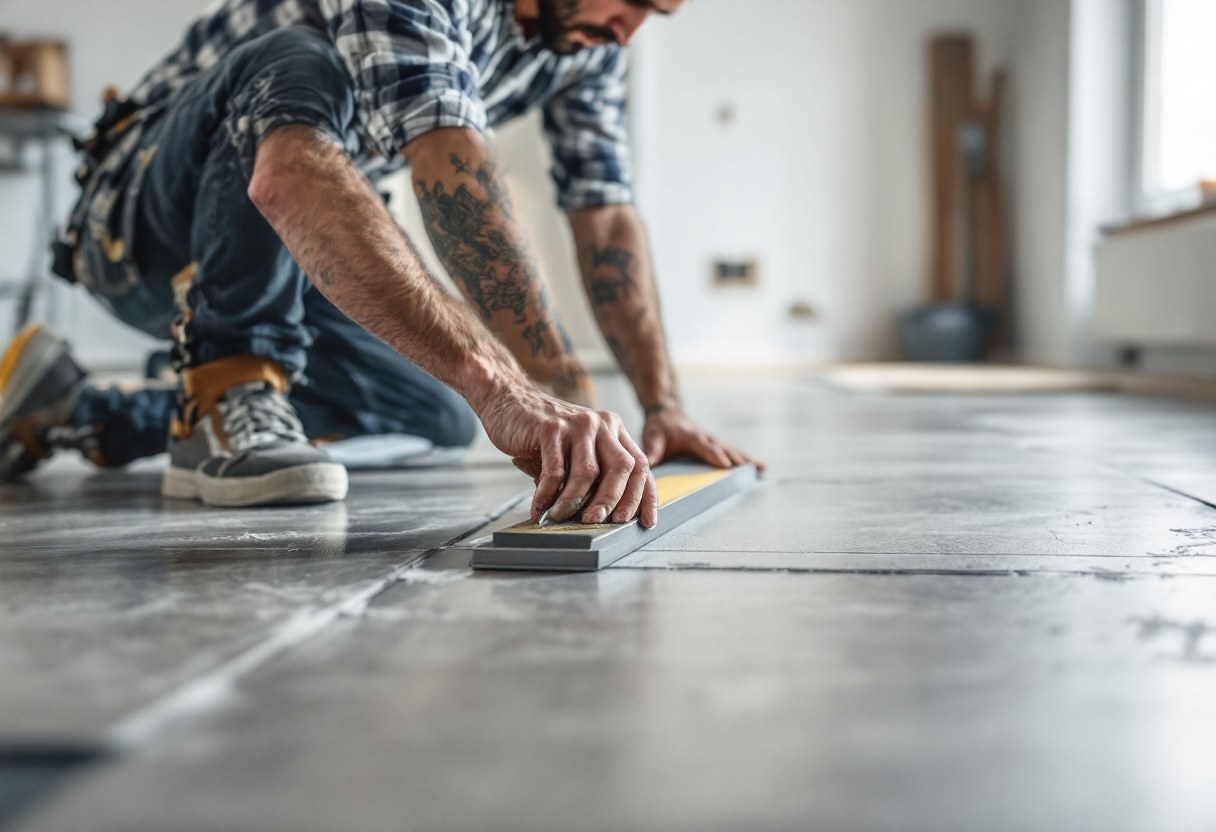 Pose de carrelage grand format dans un appartement à Bruxelles